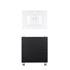 Тумба підлогова Qtap Tern 60х44 з умивальником Albatross QT71TE44110 чорний матовий