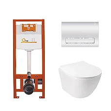 Комплект інсталяції 4в1 Qtap Nest з підвісним унітазом Jay Ultra Quiet QT07335177W з кнопкою M08381CRM