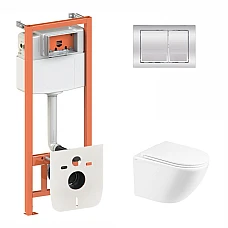 Комплект інсталяції 4в1 Qtap Nest з унітазом підвісним Robin Ultra Quiet QT1333046EUQW з кнопкою QT0111M06028CRM