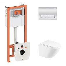 Комплект інсталяції 4в1 Qtap Nest з унітазом підвісним Robin Ultra Quiet QT1333046EUQW з кнопкою QT0111M08381CRM