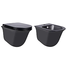 Комплект Qtap Virgo Matt Black 2в1 унітаз підвісний Rimless QT1833051ERMB і біде підвісне QT1855051FMB