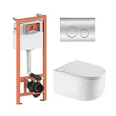 Комплект інсталяції 4в1 Qtap Nest з унітазом підвісним Taurus Ultra Quiet QT2433084EUQW з кнопкою квадратною Chrome