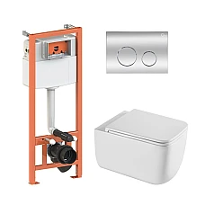 Комплект інсталяції 4в1 Qtap Nest з унітазом підвісним Gemini Ultra Quiet QT2533076EUQW з кнопкою QT0111M11112CRM