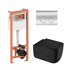 Готовое решение Qtap для ванной комнаты: подвесной унитаз Gemini Ultra Quiet 530х365х373 + комплект инсталляции Nest 4 в 1 (круглая клавиша Chrome)