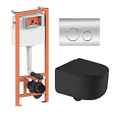Комплект інсталяції 4в1 Qtap Nest з унітазом підвісним Taurus Ultra Quiet QT2433084EUQMB з кнопкою (QT2433084EUQMB46184)