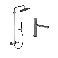 Комплект душова система Qtap Brno QTBRN5769103ONK зі змішувачем для умивальника 1067103K графіт