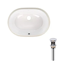 Комплект Qtap Stork: Раковина врезная овальная 570x390x210 мм White + Донный клапан PU02O