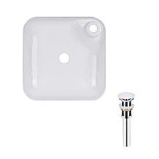 Комплект Qtap Stork: Раковина накладная квадратная 430x430x125 мм White + Донный клапан PU02