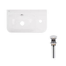Умивальник підвісний Qtap Tern 45х26 з донним клапаном PU02O правостороння