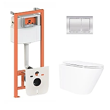 Готовое решение Qtap для ванной комнаты: подвесной унитаз Swan Ultra Quiet 520×360×320 + комплект инсталляции Nest 4 в 1 (квадратная клавиша Chrome)