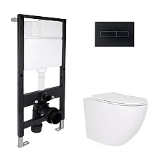 Готове рішення Qtap для ванної кімнати: підвісний унітаз Robin Ultra Quiet 520x365x365 + комплект інсталяції Standard (лінійна клавіша Black)