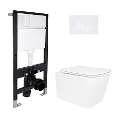 Готове рішення Qtap для ванної кімнати: підвісний унітаз Crow Ultra Quiet 485x340x290 + комплект інсталяції Standard (лінійна клавіша White)