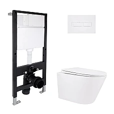 Готове рішення Qtap для ванної кімнати: підвісний унітаз Swan Rimless 520x360x320 + комплект інсталяції Standard (лінійна клавіша White)