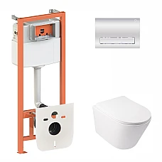 Набір Qtap інсталяція 3 в 1 Nest QT0133M425 з панеллю змиву лінійною QT0111M08381CRM + унітаз з сидінням Swan QT16335178W