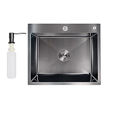 Мийка для кухні Lidz Handmade H6050B LDH6050BPVD43621 Brushed Black PVD з дозатором