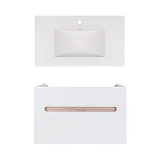 Тумба підвісна Qtap Virgo 80х44 з умивальником Albatross New QT71V44083 білий/білий дуб