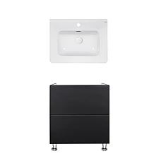 Тумба підлогова Qtap Tern 60х44 з умивальником Albatross 9H QT71TE44112 чорний матовий