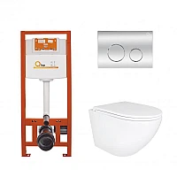 Комплект інсталяції 4в1 Qtap Nest з унітазом підвісним Robin Ultra Quiet QT1333046EUQW з кнопкою QT0111M08381CRM