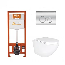 Комплект інсталяції 4в1 Qtap Nest з унітазом підвісним Robin Ultra Quiet QT1333046EUQW з кнопкою QT0111M08381CRM