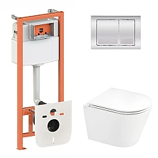 Комплект інсталяції 4в1 Qtap Nest з унітазом підвісним Scorpio Ultra Quiet QT1433053EUQW з кнопкою M06028CRM