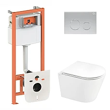 Комплект інсталяції 4в1 Qtap Nest з унітазом підвісним Scorpio Ultra Quiet QT1433053EUQW з кнопкою M11111SAT