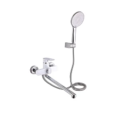 Смеситель для ванны Qtap Jay с длинным поворотным изливом (c душевым гарнитуром) QTJAY2601CRW45552 Chrome/White