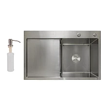 Мийка для кухні Lidz Handmade H7849L крило ліворуч LDH7849BRUL45592 Brushed Steel з дозатором