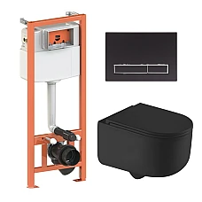 Комплект інсталяції 4в1 Qtap Nest з унітазом підвісним Taurus Ultra Quiet QT2433084EUQMB з чорною кнопкою (QT2433084EUQMB46185)