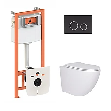 Готовое решение Qtap для ванной комнаты: подвесной унитаз Robin Ultra Quiet 520x365x365 + комплект инсталляции Nest 4 в 1 (круглая клавиша Matt Black)