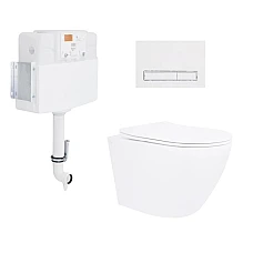 Готовое решение Qtap для ванной комнаты: Унитаз напольный Robin Ultra Quiet QT13223381AW + инсталляция QT0122490S+ клавиша QT0111M08V1384W