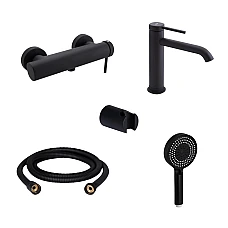 Комплект для душа Qtap Robin Black: Смесители QTROB4060102B+QTROB1060M102B+Держатель QT829910842854OB+Шланг QT054BL43074+Лейка QTRUC125BLM45776
