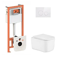 Готовое решение Qtap для ванной комнаты: подвесной унитаз Gemini Ultra Quiet 485×340×350 + комплект инсталляции Nest 4 в 1 (круглая клавиша White)