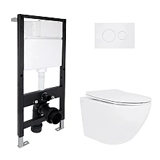 Готове рішення Qtap для ванної кімнати: підвісний унітаз Jay Ultra Quiet 485x360x320 + комплект інсталяції Standard (кругла клавіша White)