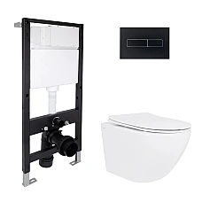 Готове рішення Qtap для ванної кімнати: підвісний унітаз Jay Ultra Quiet 485x360x320 + комплект інсталяції Standard (лінійна клавіша Black)