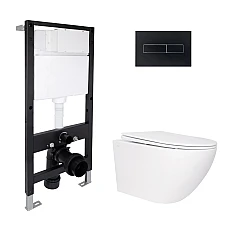 Готове рішення Qtap для ванної кімнати: підвісний унітаз Jay Rimless 520x360x320 + комплект інсталяції Standard (лінійна клавіша Black)