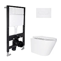 Готове рішення Qtap для ванної кімнати: підвісний унітаз Swan Ultra Quiet 485x360x320 + комплект інсталяції Standard (лінійна клавіша White)