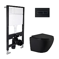 Готовое решение Qtap для ванной комнаты: подвесной унитаз Jay Ultra Quiet 485x360x320 + комплект инсталляции Standard (линейная кнопка Black)