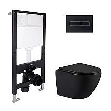 Готове рішення Qtap для ванної кімнати: підвісний унітаз Jay Ultra Quiet 485x360x320 + комплект інсталяції Standard (лінійна клавіша Black)