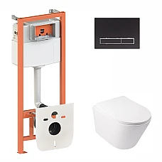 Набір Qtap інсталяція 3 в 1 Nest QT0133M425 з панеллю змиву лінійною QT0111M08V1091MB + унітаз з сидінням Swan QT16335178W