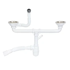 Сифон подвійний для кухонної мийки Lidz (WHI) 60 08 E001 02 ECO (вихід 50 мм)