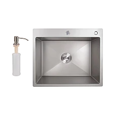 Мийка для кухні Lidz Handmade H6050G LDH6050GPVD43622 Brushed Grey PVD з дозатором