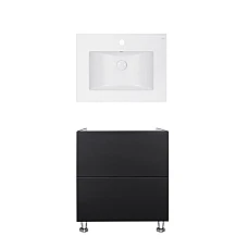 Тумба підлогова Qtap Tern 60х44 з умивальником Albatross E QT71TE44113 чорний матовий