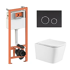 Готовое решение Qtap для ванной комнаты: подвесной унитаз Crow Ultra Quiet 490x360x290 + комплект инсталляции Nest 4 в 1 (круглая клавиша Matt Black)