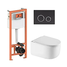 Комплект інсталяції 4в1 Qtap Nest з унітазом підвісним Taurus Ultra Quiet QT2433084EUQW з клавішею круглою Black mat