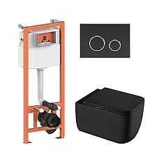 Комплект інсталяції 4в1 Qtap Nest з унітазом підвісним Gemini Ultra Quiet QT2533076EUQMB з чорною кнопкою QT0111M11V1146MB