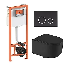 Комплект інсталяції 4в1 Qtap Nest з унітазом підвісним Taurus Ultra Quiet QT2433084EUQMB з чорною кнопкою (QT2433084EUQMB46186)