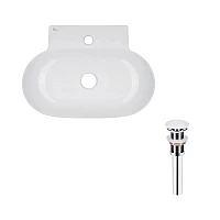 Комплект Qtap Cardinal: Раковина подвесная / накладная овальная 565х400х130 мм White + Донный клапан PU02