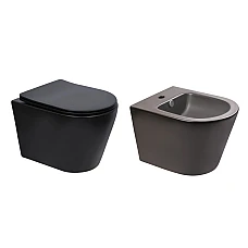 Комплект Qtap Scorpio 2в1: унітаз підвісний Ultra Quiet QT14332380AMB і біде підвісне QT1455053FMB чорний матовий