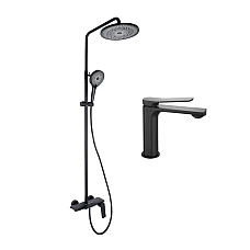 Комплект змішувачів Qtap Slavonice QTSLA111BLM45906 + QTSLA1042103B чорний матовий