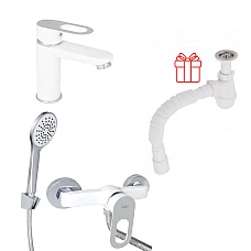 Комплект для ванни Lidz Latwa змішувач для умивальника LDLAT001WHI45423 змішувач для душу LDLAT010WHI45426